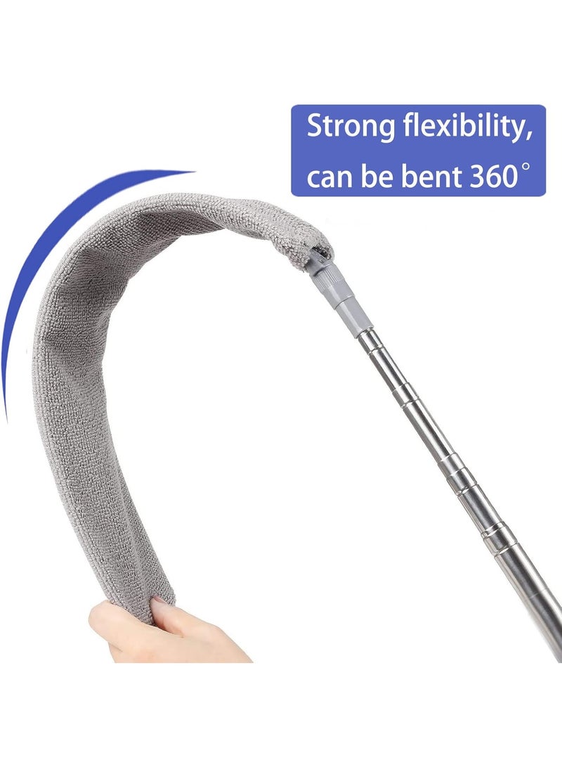 فرشاة تنظيف الغبار القابلة للسحب مع مقبض طويل (30 إلى 100 بوصة) ، أدوات التنظيف مع 3 قماش غبار الألياف الدقيقة ، غبار قابل للتوسع للتنظيف تحت ثلاجة أريكة أريكة سرير الأثاث - Image 4